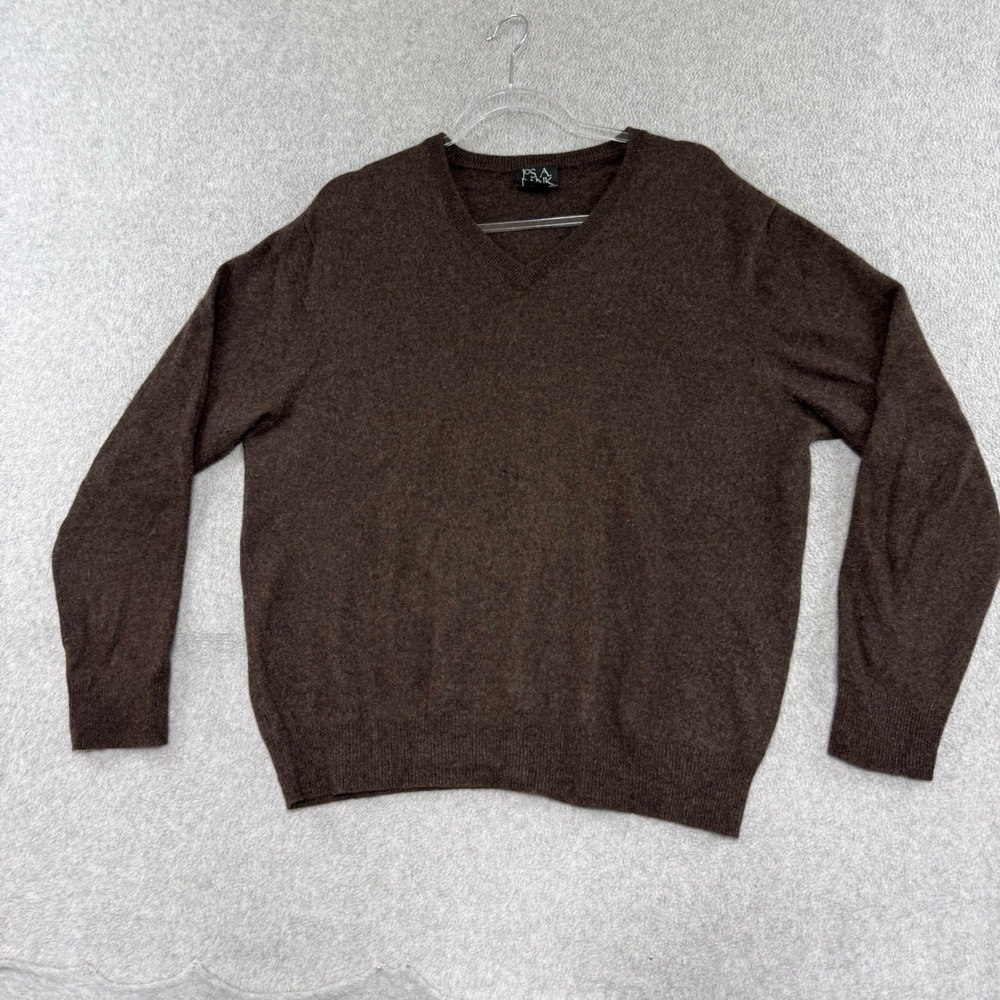 Jos A Bank V-Neck Sweater Mens Medium Brown 100% Cashmere Traveler's Collection